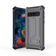 Custodia Silicone e Plastica Opaca Cover con Supporto T01 per Samsung Galaxy S10 5G Grigio