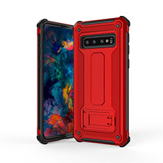 Custodia Silicone e Plastica Opaca Cover con Supporto T01 per Samsung Galaxy S10 5G Rosso