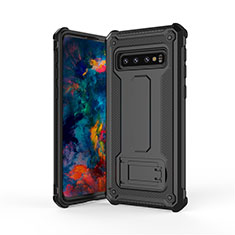 Custodia Silicone e Plastica Opaca Cover con Supporto T01 per Samsung Galaxy S10 Nero