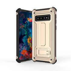 Custodia Silicone e Plastica Opaca Cover con Supporto T01 per Samsung Galaxy S10 Oro