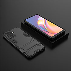 Custodia Silicone e Plastica Opaca Cover con Supporto T02 per Oppo F19 Pro Nero