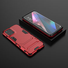 Custodia Silicone e Plastica Opaca Cover con Supporto T02 per Oppo Find X3 5G Rosso