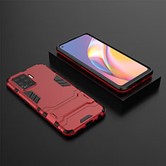 Custodia Silicone e Plastica Opaca Cover con Supporto T02 per Oppo Reno5 F Rosso