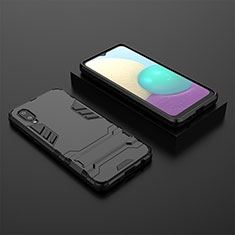 Custodia Silicone e Plastica Opaca Cover con Supporto T02 per Samsung Galaxy A02 Nero