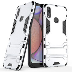 Custodia Silicone e Plastica Opaca Cover con Supporto T02 per Samsung Galaxy A10s Argento