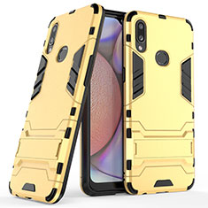 Custodia Silicone e Plastica Opaca Cover con Supporto T02 per Samsung Galaxy A10s Oro