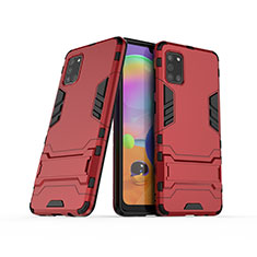 Custodia Silicone e Plastica Opaca Cover con Supporto T02 per Samsung Galaxy A31 Rosso
