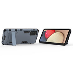 Custodia Silicone e Plastica Opaca Cover con Supporto T02 per Samsung Galaxy F02S SM-E025F Blu