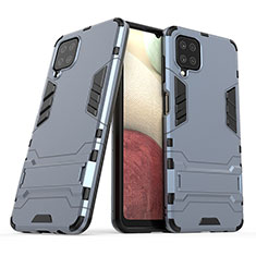 Custodia Silicone e Plastica Opaca Cover con Supporto T02 per Samsung Galaxy F12 Blu