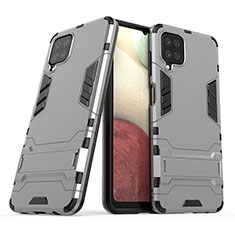 Custodia Silicone e Plastica Opaca Cover con Supporto T02 per Samsung Galaxy F12 Grigio