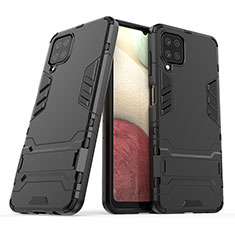 Custodia Silicone e Plastica Opaca Cover con Supporto T02 per Samsung Galaxy F12 Nero