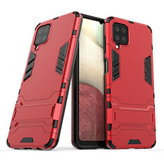 Custodia Silicone e Plastica Opaca Cover con Supporto T02 per Samsung Galaxy F12 Rosso