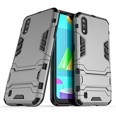 Custodia Silicone e Plastica Opaca Cover con Supporto T02 per Samsung Galaxy M01 Grigio