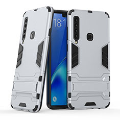 Custodia Silicone e Plastica Opaca Cover con Supporto T03 per Samsung Galaxy A9s Argento