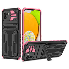 Custodia Silicone e Plastica Opaca Cover con Supporto YF1 per Samsung Galaxy A03 Rosa