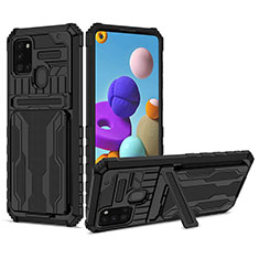 Custodia Silicone e Plastica Opaca Cover con Supporto YF1 per Samsung Galaxy A21s Nero