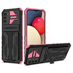 Custodia Silicone e Plastica Opaca Cover con Supporto YF1 per Samsung Galaxy F02S SM-E025F Rosa