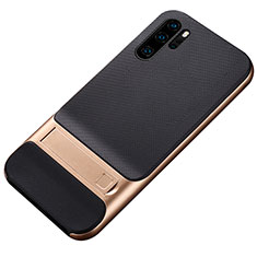 Custodia Silicone e Plastica Opaca Cover con Supporto Z01 per Huawei P30 Pro Oro