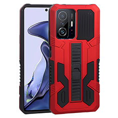 Custodia Silicone e Plastica Opaca Cover con Supporto ZJ1 per Xiaomi Mi 11T 5G Rosso