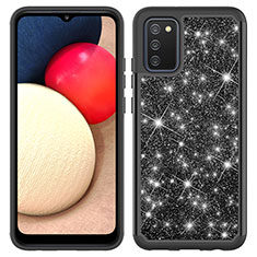 Custodia Silicone e Plastica Opaca Cover Fronte e Retro 360 Gradi Bling-Bling JX1 per Samsung Galaxy A02s Nero