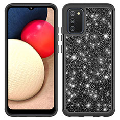 Custodia Silicone e Plastica Opaca Cover Fronte e Retro 360 Gradi Bling-Bling JX1 per Samsung Galaxy A03s Nero