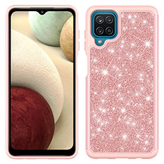 Custodia Silicone e Plastica Opaca Cover Fronte e Retro 360 Gradi Bling-Bling JX1 per Samsung Galaxy A12 Nacho Oro Rosa