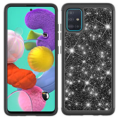 Custodia Silicone e Plastica Opaca Cover Fronte e Retro 360 Gradi Bling-Bling JX1 per Samsung Galaxy A51 4G Nero