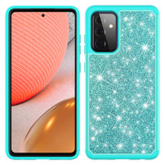 Custodia Silicone e Plastica Opaca Cover Fronte e Retro 360 Gradi Bling-Bling JX1 per Samsung Galaxy A72 4G Ciano