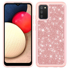 Custodia Silicone e Plastica Opaca Cover Fronte e Retro 360 Gradi Bling-Bling JX1 per Samsung Galaxy F02S SM-E025F Oro Rosa