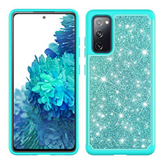 Custodia Silicone e Plastica Opaca Cover Fronte e Retro 360 Gradi Bling-Bling JX1 per Samsung Galaxy S20 FE 4G Ciano