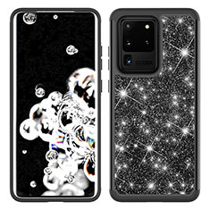 Custodia Silicone e Plastica Opaca Cover Fronte e Retro 360 Gradi Bling-Bling JX1 per Samsung Galaxy S20 Ultra 5G Nero