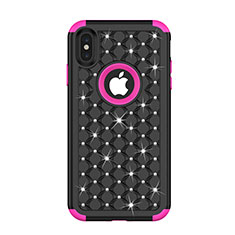 Custodia Silicone e Plastica Opaca Cover Fronte e Retro 360 Gradi Bling-Bling per Apple iPhone X Multicolore