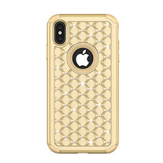 Custodia Silicone e Plastica Opaca Cover Fronte e Retro 360 Gradi Bling-Bling per Apple iPhone X Oro