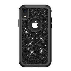 Custodia Silicone e Plastica Opaca Cover Fronte e Retro 360 Gradi Bling-Bling per Apple iPhone XR Nero