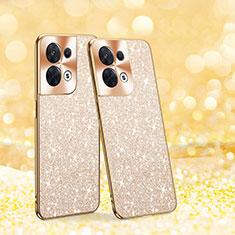 Custodia Silicone e Plastica Opaca Cover Fronte e Retro 360 Gradi Bling-Bling per Oppo Reno9 Pro 5G Oro