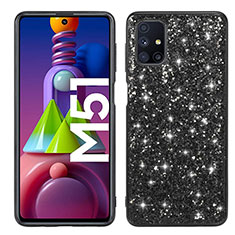 Custodia Silicone e Plastica Opaca Cover Fronte e Retro 360 Gradi Bling-Bling per Samsung Galaxy M51 Nero