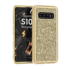 Custodia Silicone e Plastica Opaca Cover Fronte e Retro 360 Gradi Bling-Bling per Samsung Galaxy S10 5G Oro