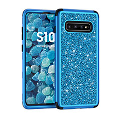 Custodia Silicone e Plastica Opaca Cover Fronte e Retro 360 Gradi Bling-Bling per Samsung Galaxy S10 Blu