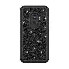 Custodia Silicone e Plastica Opaca Cover Fronte e Retro 360 Gradi Bling-Bling per Samsung Galaxy S9 Nero