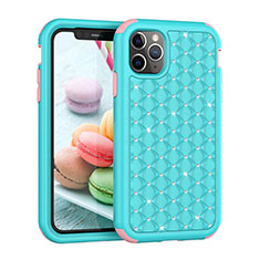 Custodia Silicone e Plastica Opaca Cover Fronte e Retro 360 Gradi Bling-Bling U01 per Apple iPhone 11 Pro Ciano