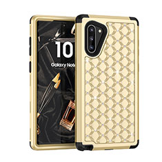 Custodia Silicone e Plastica Opaca Cover Fronte e Retro 360 Gradi Bling-Bling U01 per Samsung Galaxy Note 10 5G Oro e Nero