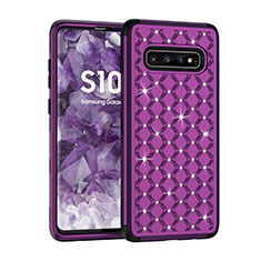 Custodia Silicone e Plastica Opaca Cover Fronte e Retro 360 Gradi Bling-Bling U01 per Samsung Galaxy S10 5G Viola