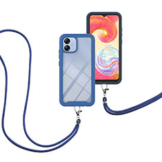 Custodia Silicone e Plastica Opaca Cover Fronte e Retro 360 Gradi con Cinghia Cordino Mano per Samsung Galaxy A04 4G Blu