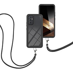 Custodia Silicone e Plastica Opaca Cover Fronte e Retro 360 Gradi con Cinghia Cordino Mano per Samsung Galaxy A15 4G Nero