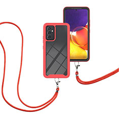 Custodia Silicone e Plastica Opaca Cover Fronte e Retro 360 Gradi con Cinghia Cordino Mano per Samsung Galaxy A54 5G Rosso