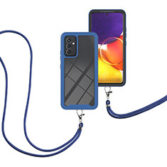 Custodia Silicone e Plastica Opaca Cover Fronte e Retro 360 Gradi con Cinghia Cordino Mano per Samsung Galaxy M34 5G Blu