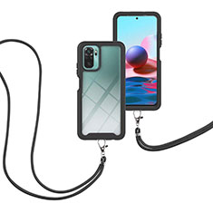 Custodia Silicone e Plastica Opaca Cover Fronte e Retro 360 Gradi con Cinghia Cordino Mano per Xiaomi Poco M5S Nero