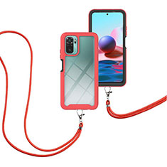 Custodia Silicone e Plastica Opaca Cover Fronte e Retro 360 Gradi con Cinghia Cordino Mano per Xiaomi Poco M5S Rosso