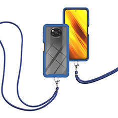 Custodia Silicone e Plastica Opaca Cover Fronte e Retro 360 Gradi con Cinghia Cordino Mano per Xiaomi Poco X3 NFC Blu