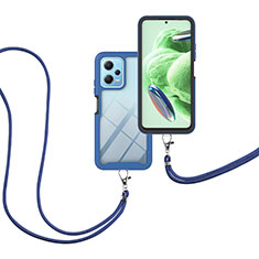 Custodia Silicone e Plastica Opaca Cover Fronte e Retro 360 Gradi con Cinghia Cordino Mano per Xiaomi Poco X5 5G Blu